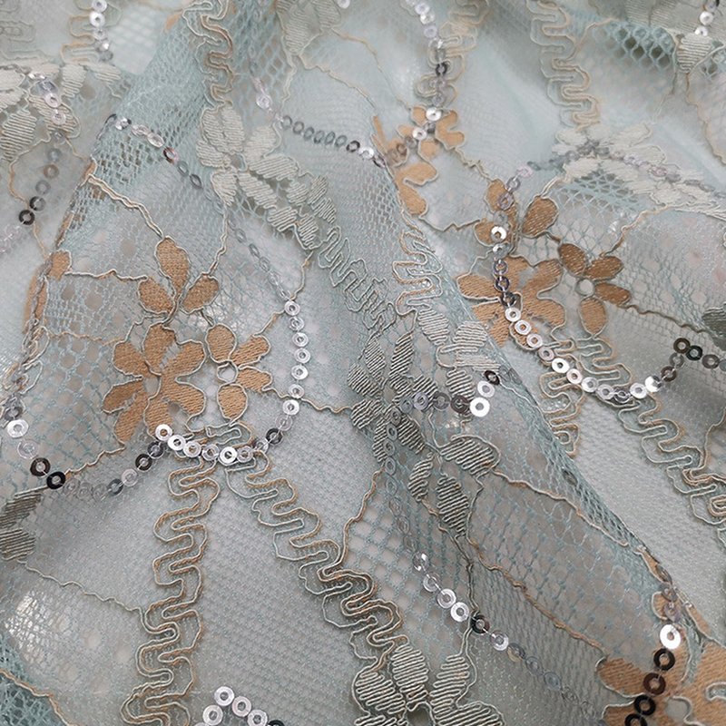 Embroidered Fabric Sequin Evening Nylon Lace Fabric for Women's Wear W 5